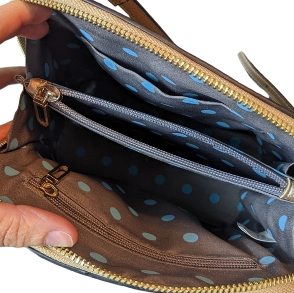 Katie Q Metallic Taupe w/ Gold Accents Cross Body Purse - Picture 7 of 14